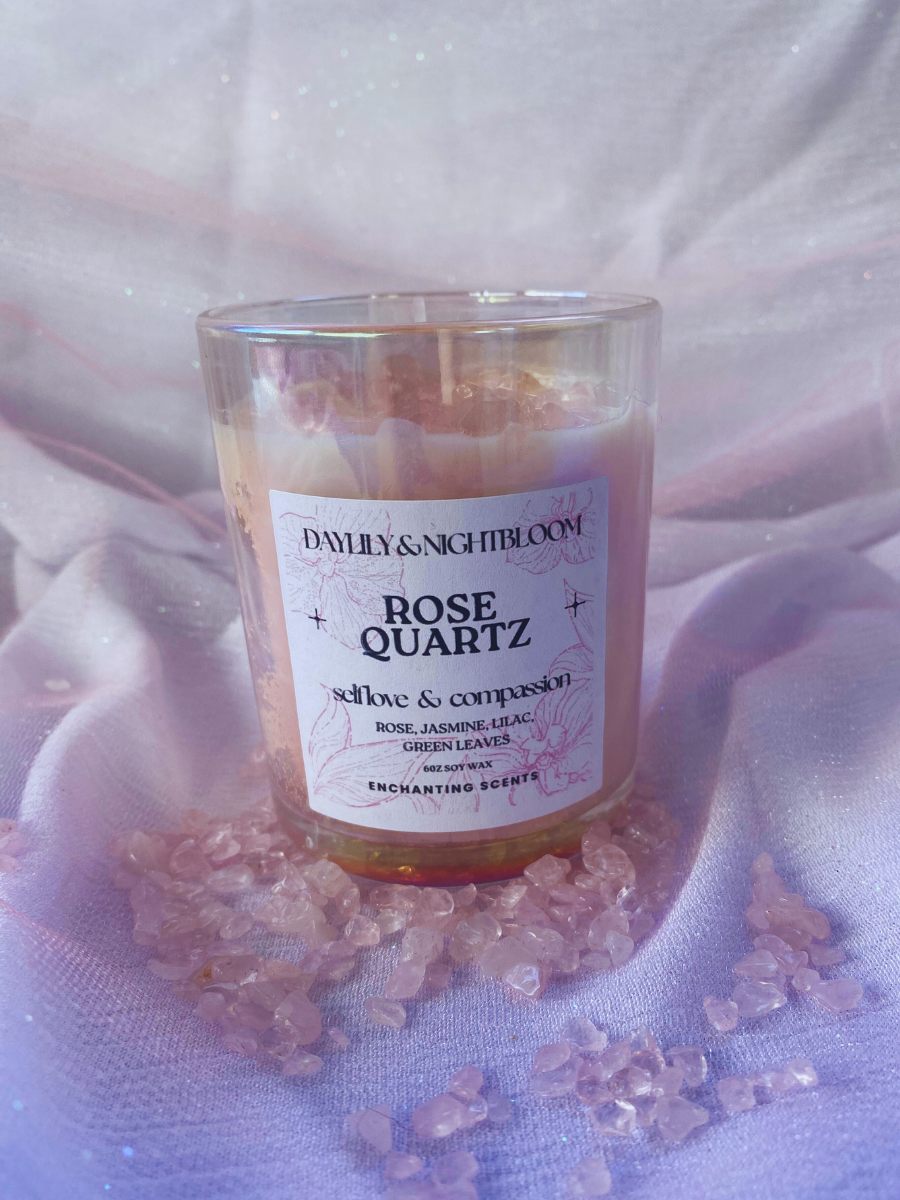 Rose Quartz Crystal Candle Floral