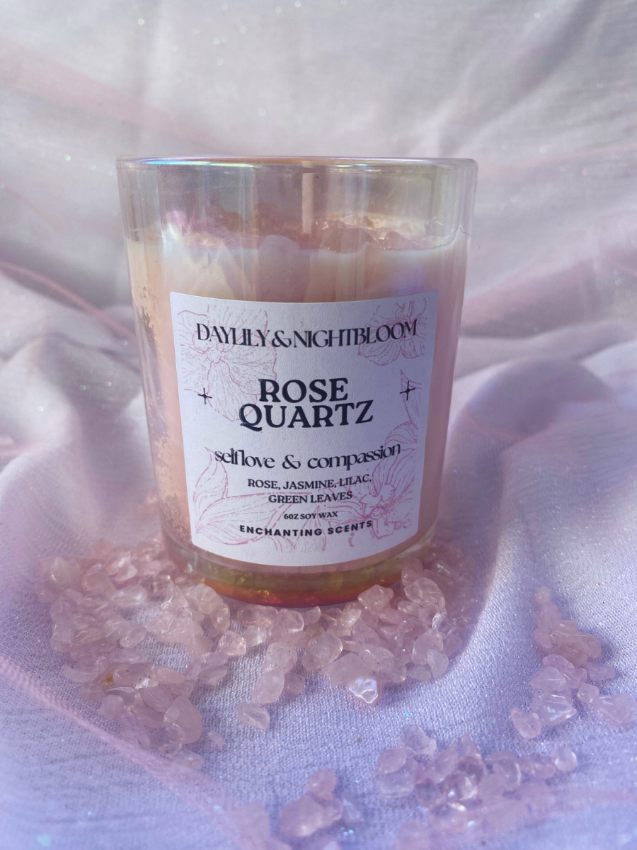 Rose Quartz Crystal Candle Floral