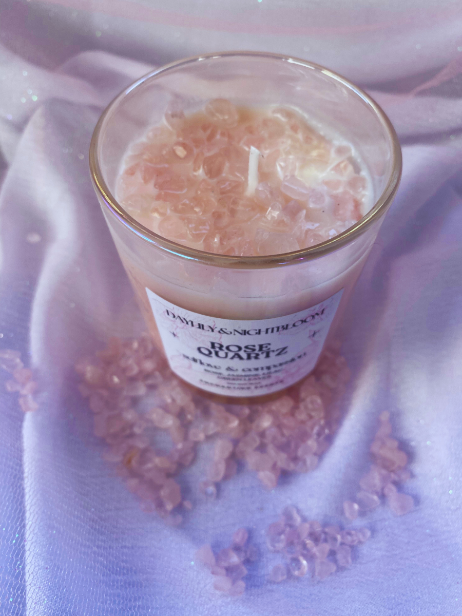 Rose Quartz Crystal Candle Floral