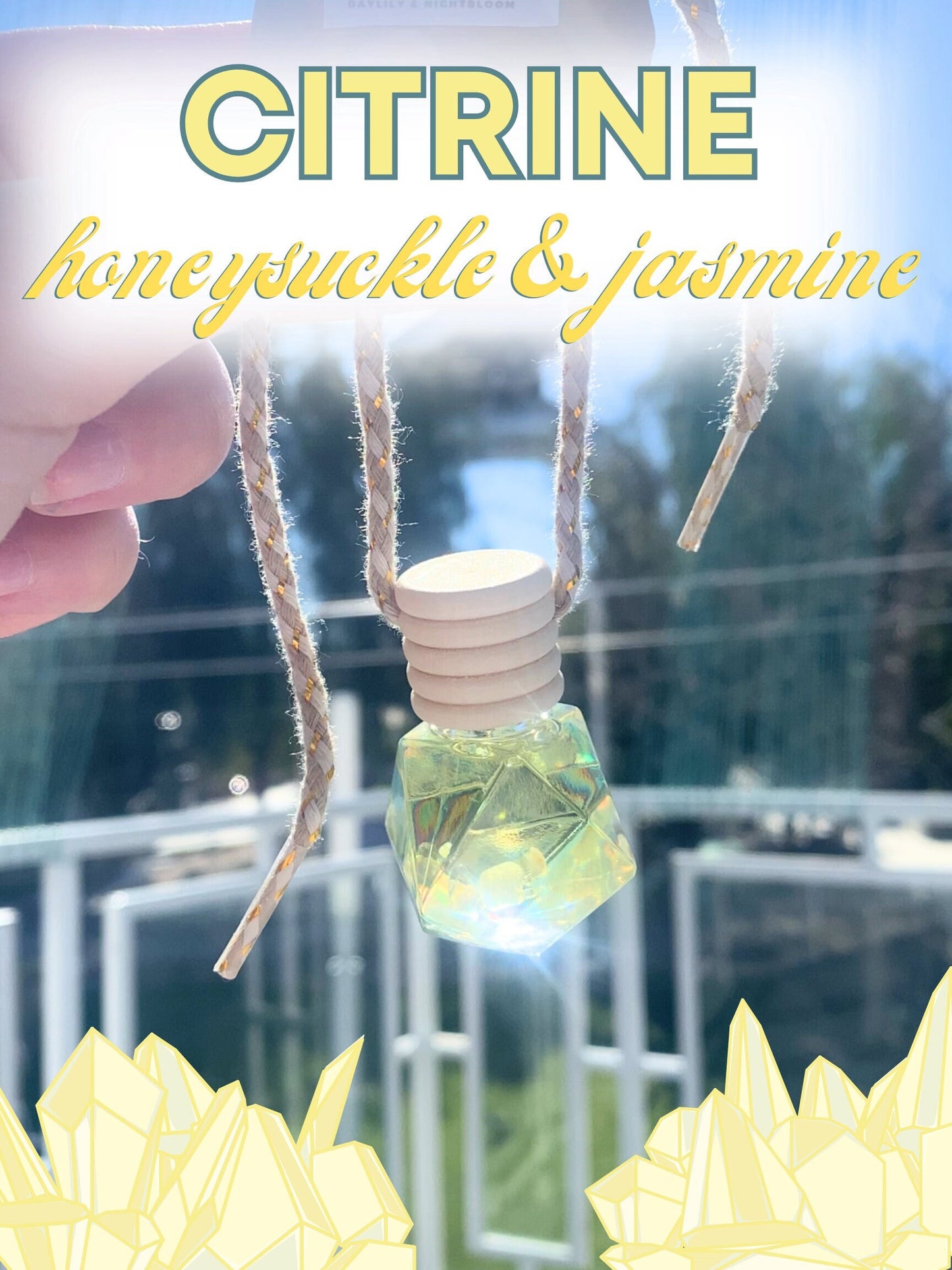 Hanging Diffuser | Honeysuckle Jasmine | Crystal Infused Citrine | Clean Scent | Car Accessory | Gift