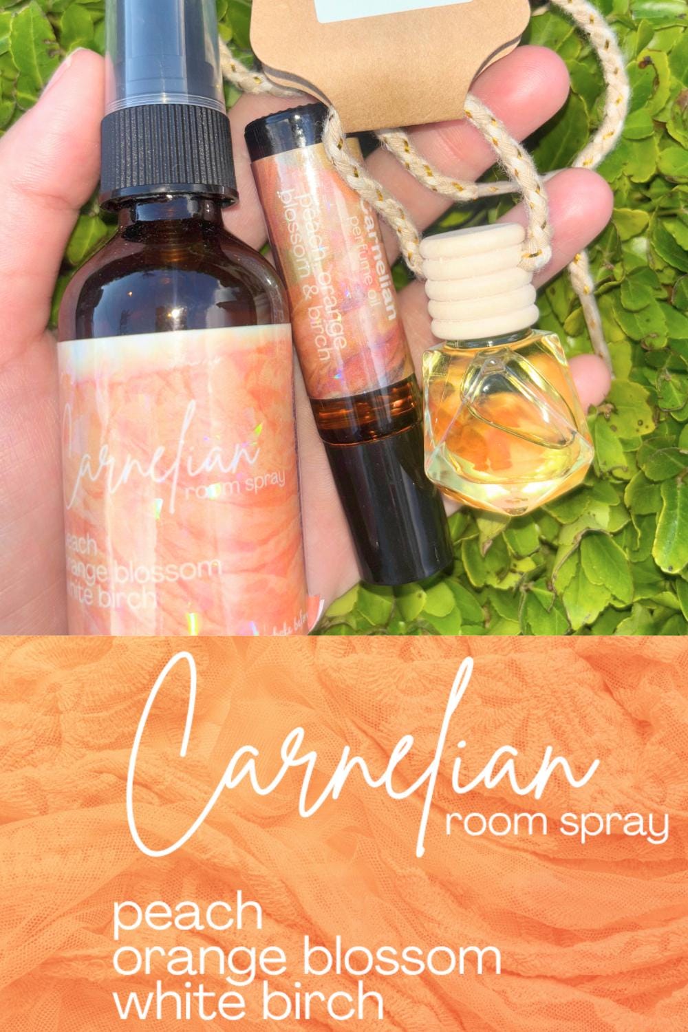 Peach Orange Blossom Scent Gift Set: Room Spray, Perfume Oil & Car Diffuser