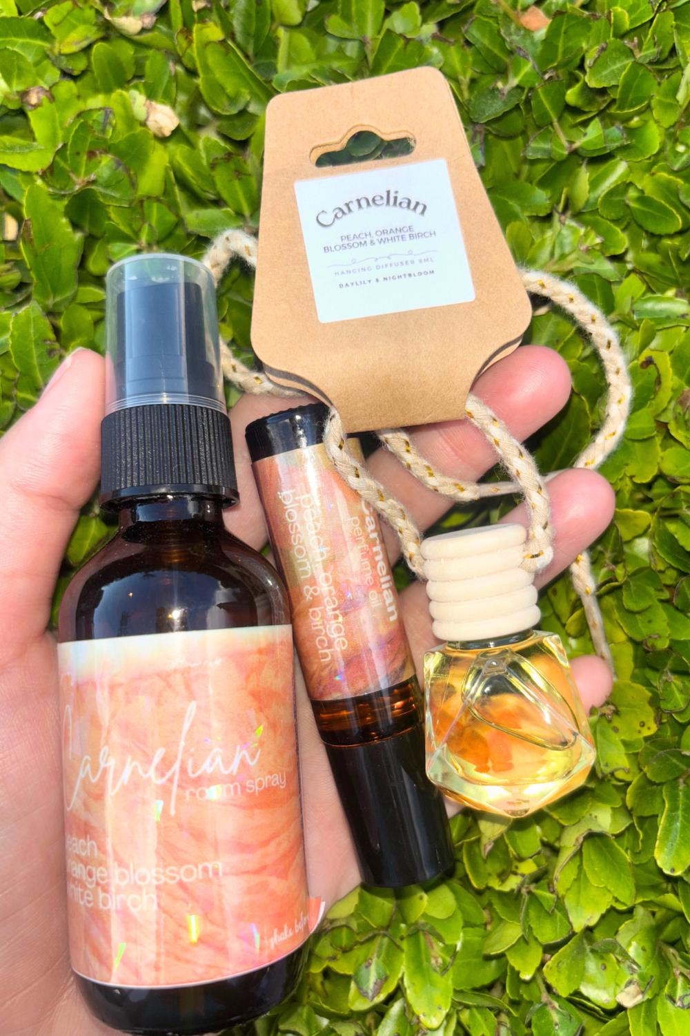 Peach Orange Blossom Scent Gift Set: Room Spray, Perfume Oil & Car Diffuser