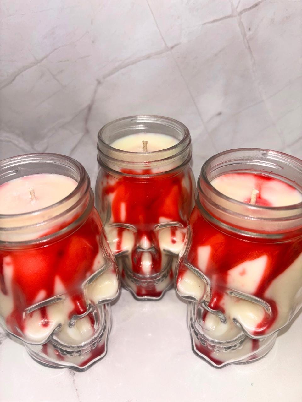 Persephone Spicy Pomegranate Skull Soy Wax Candle Reussable Mason Jar Cup mythical witchy dripping details mythology