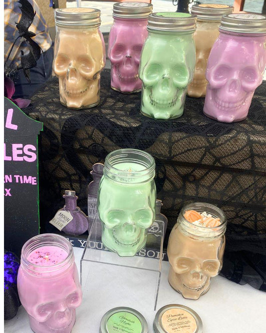 Fall Halloween Skull Mason Jar Candles Festive Cute Macabre