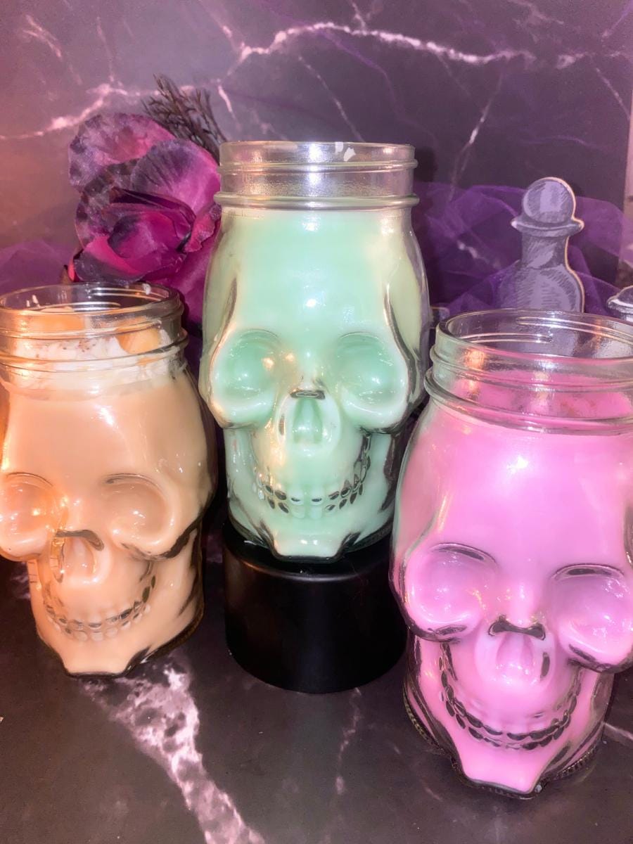 Fall Halloween Skull Mason Jar Candles Festive Cute Macabre