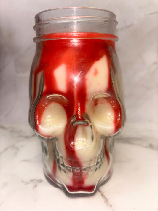Persephone Spicy Pomegranate Skull Soy Wax Candle Reussable Mason Jar Cup mythical witchy dripping details mythology