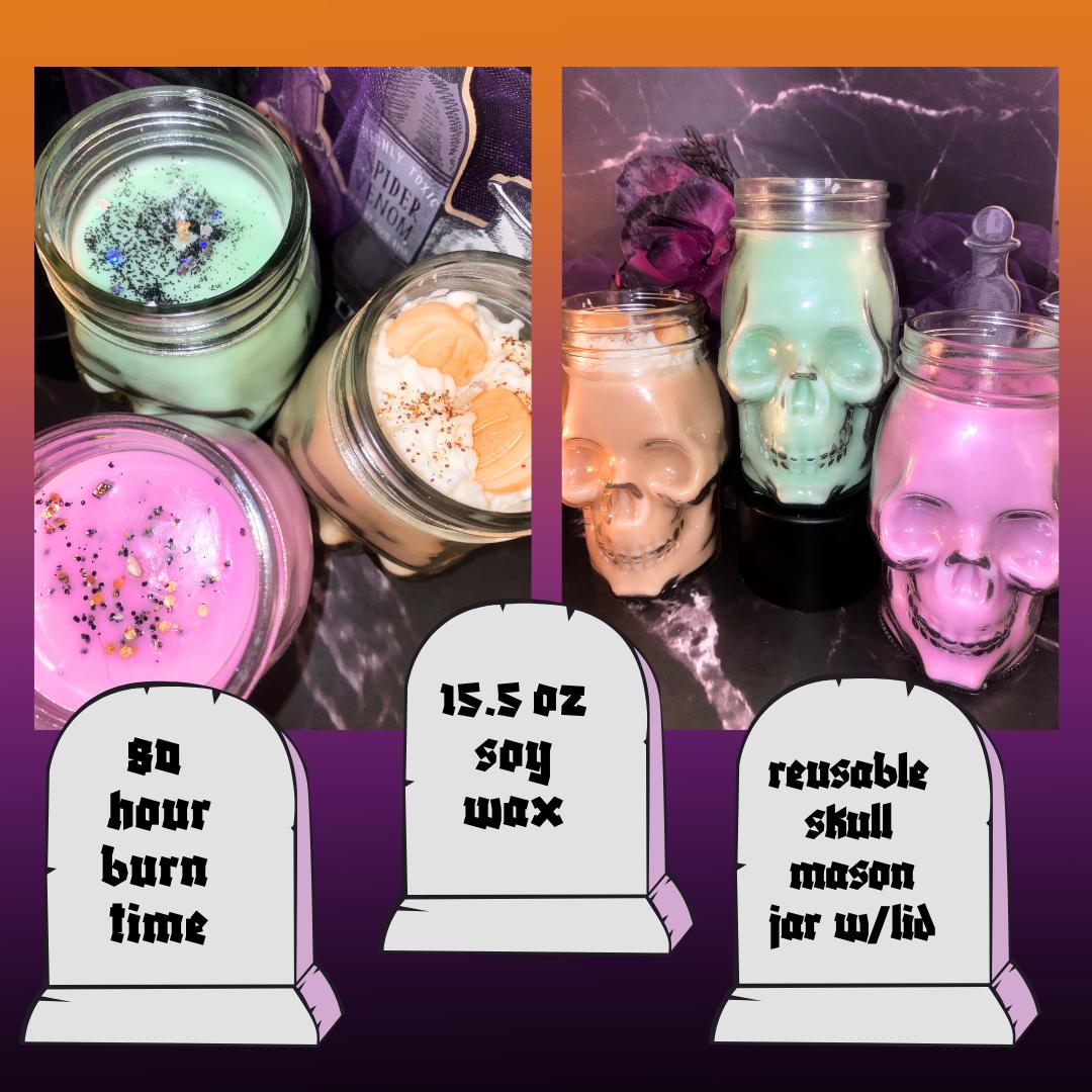 Fall Halloween Skull Mason Jar Candles Festive Cute Macabre